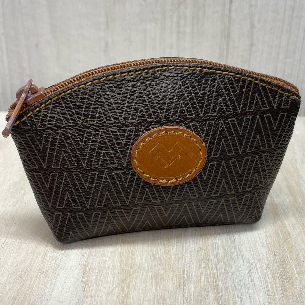 Vintage Mario Valentino Signature Brown Coin Pouch Coin Purse Change Bag